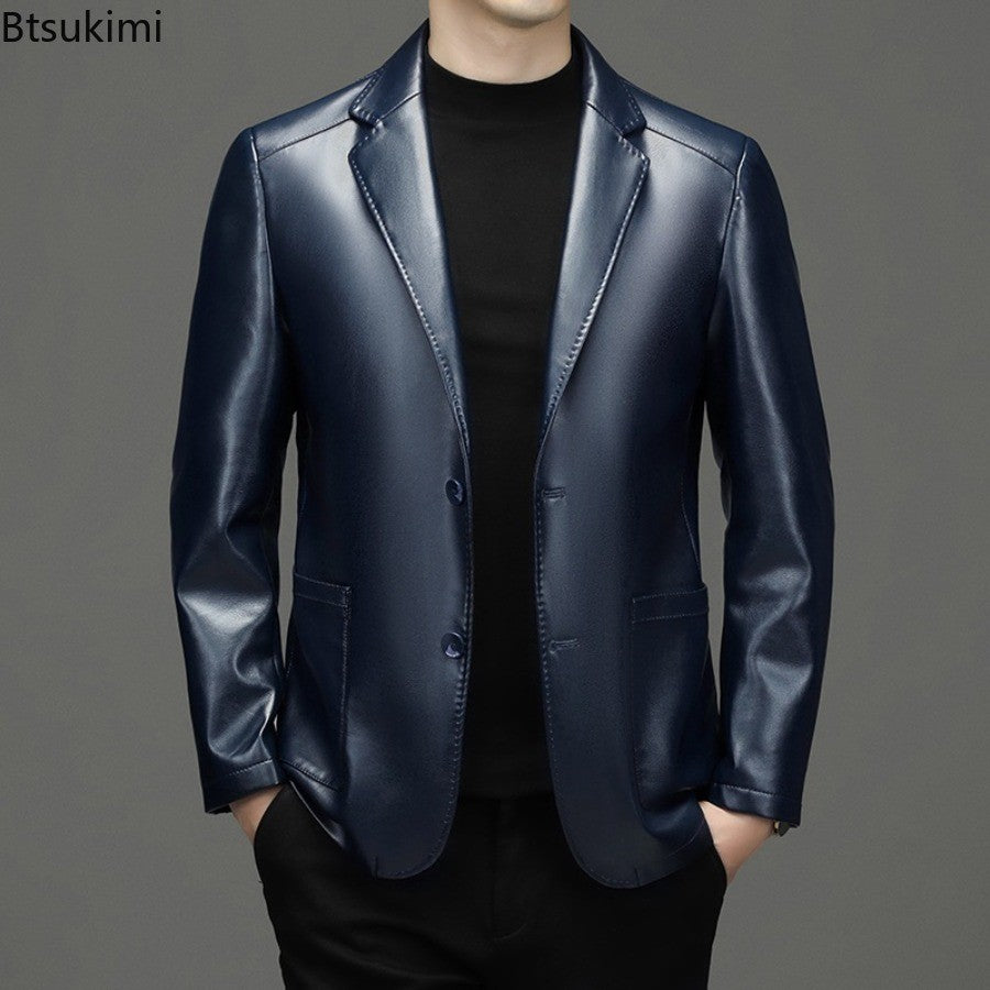 2025 Autumn Winter Men's Genuine Leather Blazers Jackets Slim Fit Suits Coats Business Casual Genuine Leather Suits Jackets Male