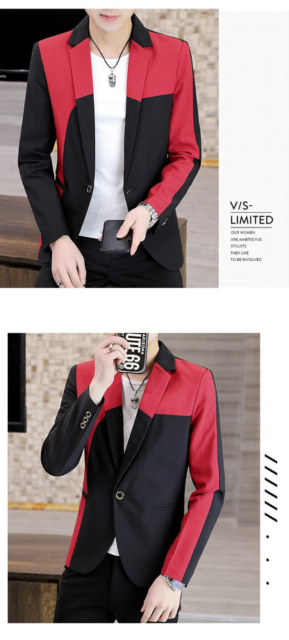 Blazer Men's Fashion Gentleman Business Outdoor Travel Color Matching Wedding Slim-fit Korean Trend Handsome Youth Casual Blazer
