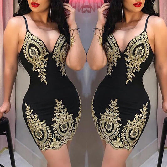Sexy summer party halter dress Sleeveless slim-fit mini dress with low neck and