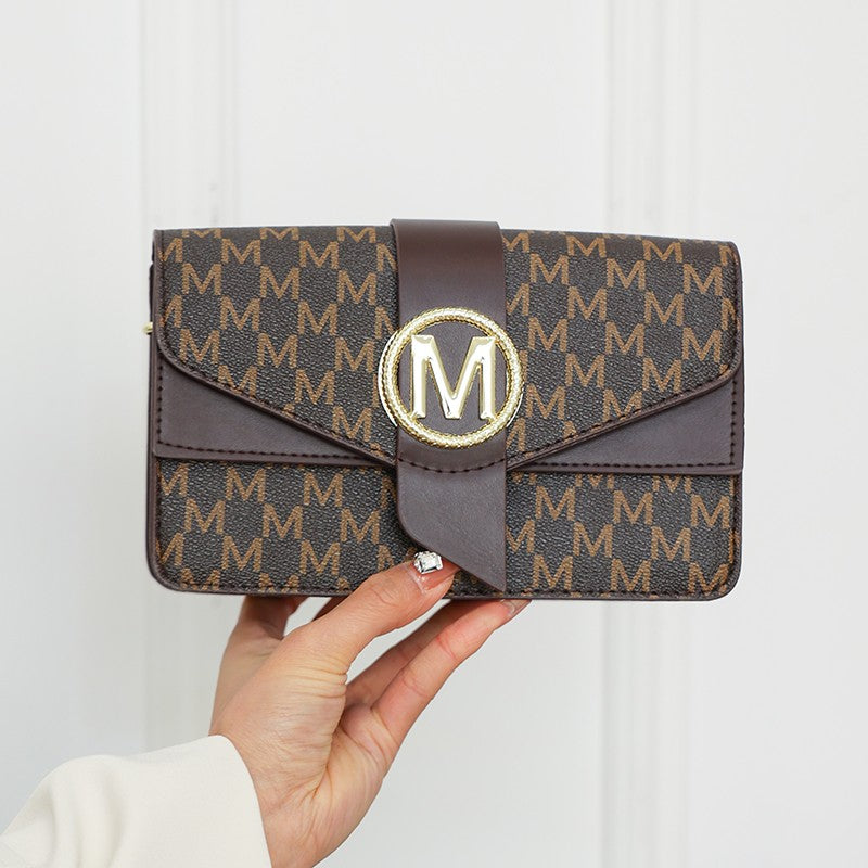 Women's retro shoulder bag, simple small square bag with printed lettering, stylish crossbody bag