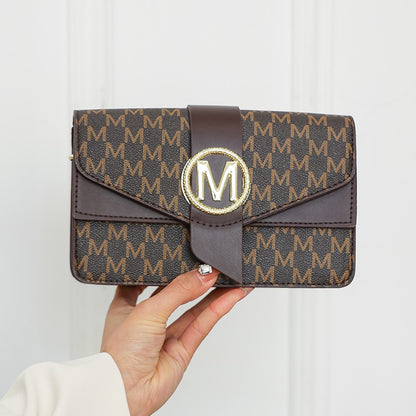 Women's retro shoulder bag, simple small square bag with printed lettering, stylish crossbody bag