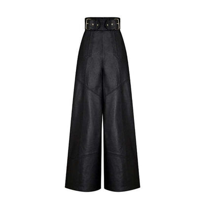 CM.YAYA Women Fashion Faux Leather High Waist Wide Leg Loose Pants Sashes Zipper 2025 Spring Party Casual Street PU Trousers