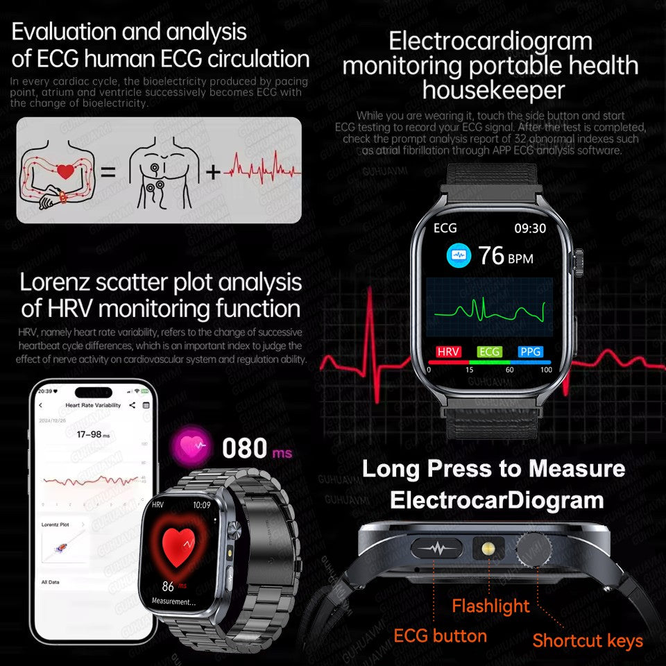 2025 Novo Smartwatch Masculino AI Diagosis ECG Saúde Pressão Arterial Lipídio Ácido Úrico AI-GPT Respostas Inteligentes Saúde Smartwatch Para Homens