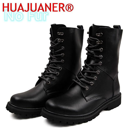 Botas Táticas Militares Masculinas Botas de Tornozelo de Deserto de Cano Alto Quentes e Antiderrapantes com Cadarço para Outono Inverno Masculino de Tamanho Grande