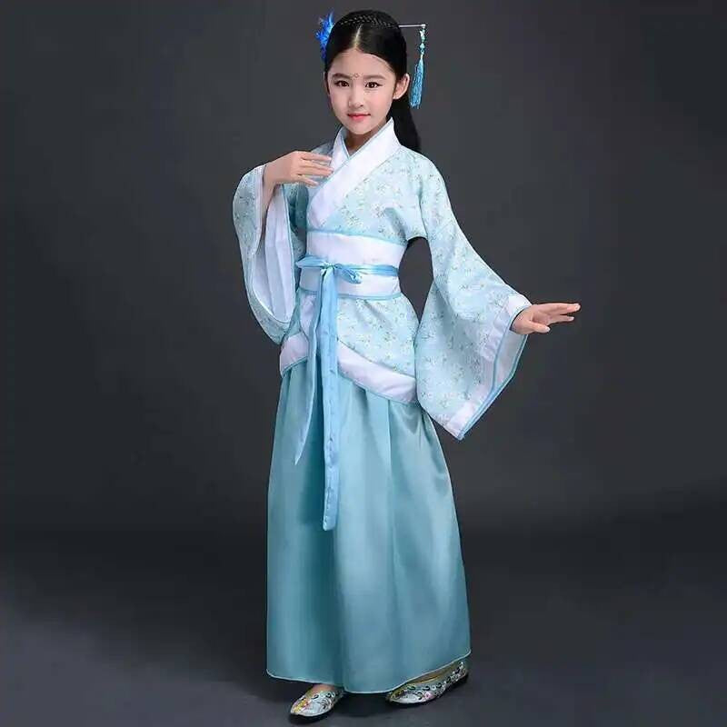 Hanfu Chinese Costume Girls Children Kimono Traditional Vintage Ethnic Fan Students Dance Halloween Japanese Yukata Kimono Style