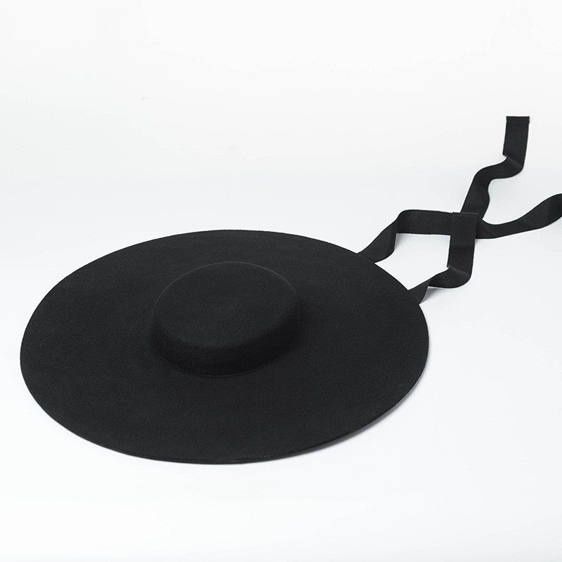 Chapéu de feltro de lã de 4cm de altura, aba grande de 15cm, chapéu fedora de copa rasa para homens e mulheres, chapéu de aba grande novo.