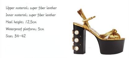 Luxury Brand Women's Summer Fashion Metal Platform Sandals Large 34-42 Super High Heel Thick Bottom Rivet Party Women's Shoes