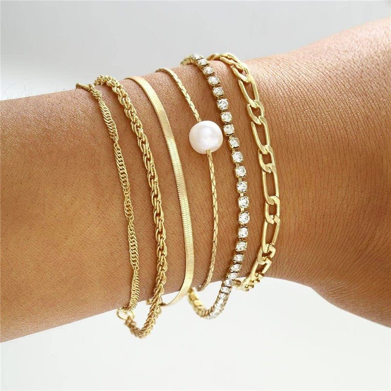 Conjunto de Pulseiras Femininas Corrente Cubana, Cor Dourada, Boho Retrô, Torção Grossa, Joias da Moda de Qualidade, 11 Peças, 2024