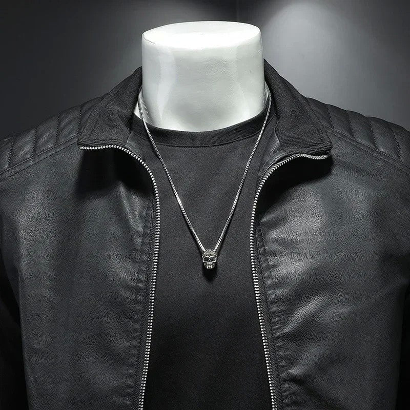Men standing collar Jacke, leather motorcycle jacket men,bomber leather coat?fashion trend personalized leather winter clothing