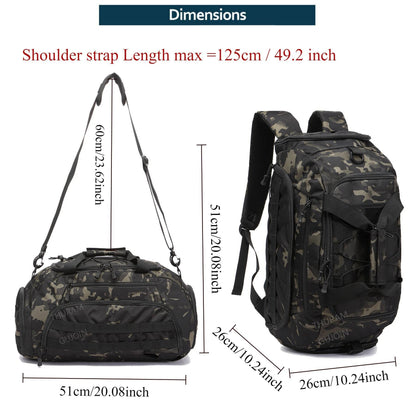 Tactical Gym Backpack with Shoe Compartment Convertible 3-in-1 Duffel Sling Bag for Men Women Weekender Overnight Travel Bag