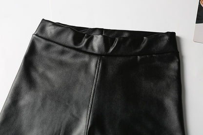BIVIGAOS Fashion Women PU Leather Pants Elastic High Waist Winter Leggings Slim Velvet Leather Leggings Skinny Fleece Trousers