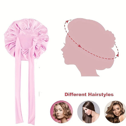 2 Toucas de Cetim Com Faixa (Rosa+Preta), Touca de Dormir Feminina, Toucas Noturnas Macias Para Cabelo, Toucas de Cabelo Multiuso
