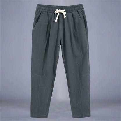 Men's Trousers Cotton Linen Fashion Casual Pants Solid Color Breathable Loose Shorts Straight Drawstring Pants Streetwear Men