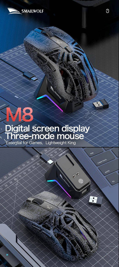 SMAILWOLF M8 Triple-Mode Wireless Mouse Connectivity for PC&Laptop 12000 DPI RGB Gaming Mouse with Magnetic Charging