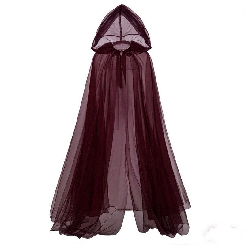 Halloween Ghost Cosplay Outfit Long Mesh Hooded Cloak Grim Reaper Witch Costume For Stage Performance Party Show