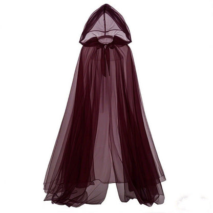 Halloween Ghost Cosplay Outfit Long Mesh Hooded Cloak Grim Reaper Witch Costume For Stage Performance Party Show