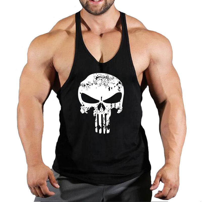 Skull Strong Print Clothing Bodybuilding Cotton Gym Tank Tops Men Sleeveless Und