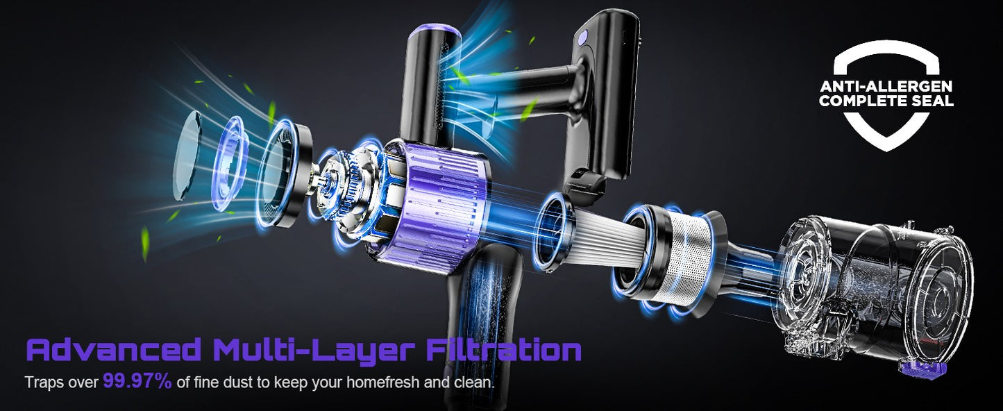 Cordless Vacuum Cleaner, 40Kpa/500W/45min 10 in 1 Powerful Stick Lightweight Vacuum Cleaner for Home Pet Hair/Hard Floor/Carpet