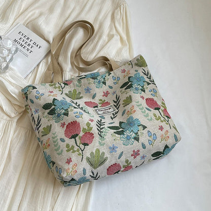 Stylish Corduroy Tote Bag for Women Bohemian Ethnic Style Shoulder Bag for Daily Commuting Shopper Office Worker College Student