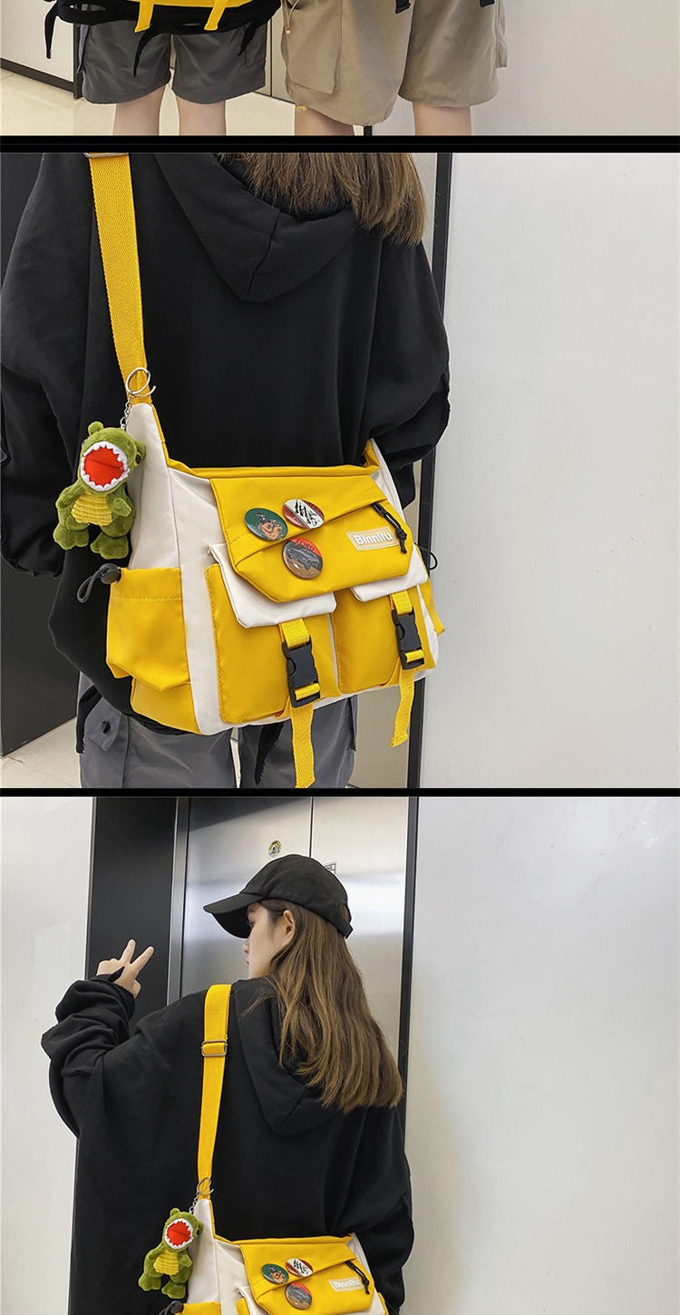 Japanese Simple Messenger Bag Student Nylon Waterproof Canvas Handbag Shoulder Crossbody Bags for Women Men Satchels Bolsas