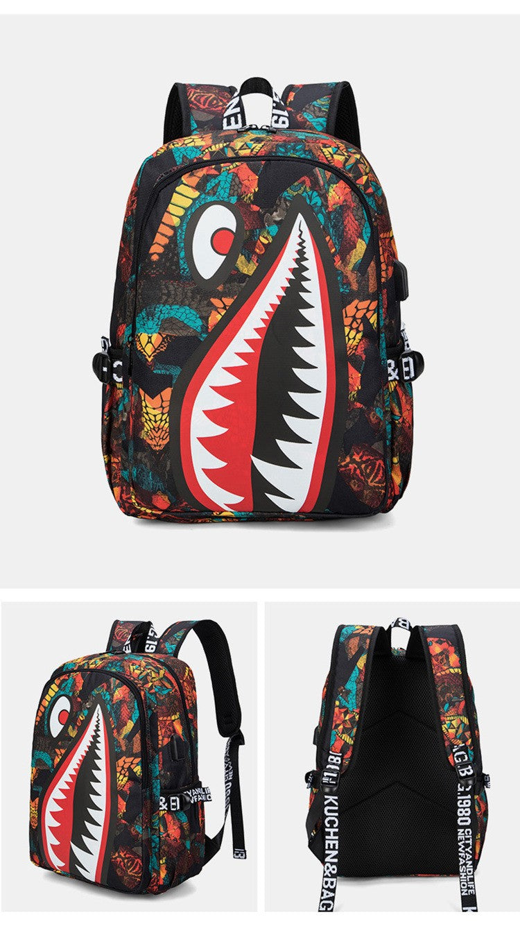 Mochila Escolar para Meninos com Estampa de Tubarão para Crianças, Mochilas de Viagem