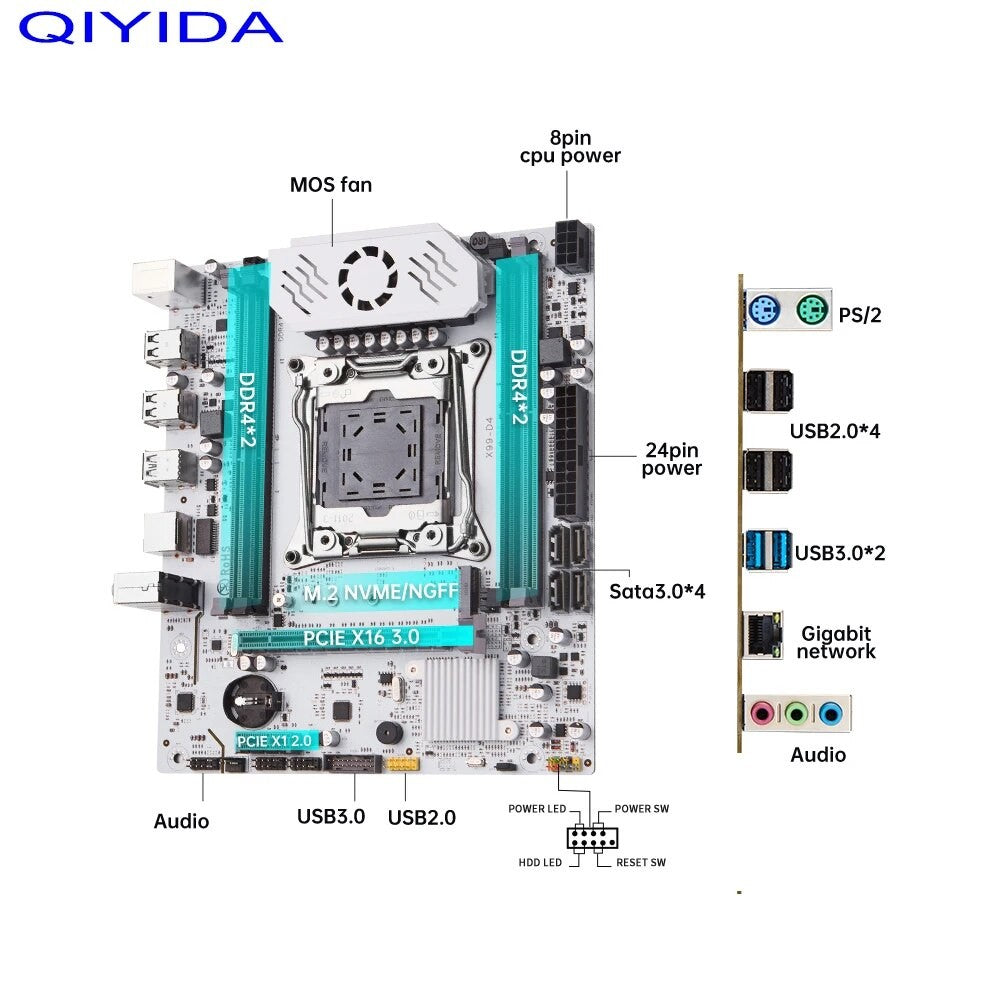 QIYIDA X99 Motherboard set LGA 2011-3 Xeon E5 2680 V4 CPU DDR4 8GBx2PCS=16GB NVME NGFF M.2 SATA3.0 USB3.0 X99 C612chip