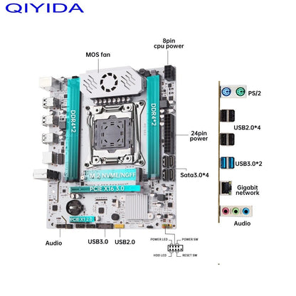 QIYIDA X99 Motherboard set LGA 2011-3 Xeon E5 2680 V4 CPU DDR4 8GBx2PCS=16GB NVME NGFF M.2 SATA3.0 USB3.0 X99 C612chip