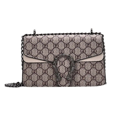 Women Stylish Retro Print Shoulder Crossbody Bag Fashionable Chain Underarm Purse Medium Hardness Polyester Lining