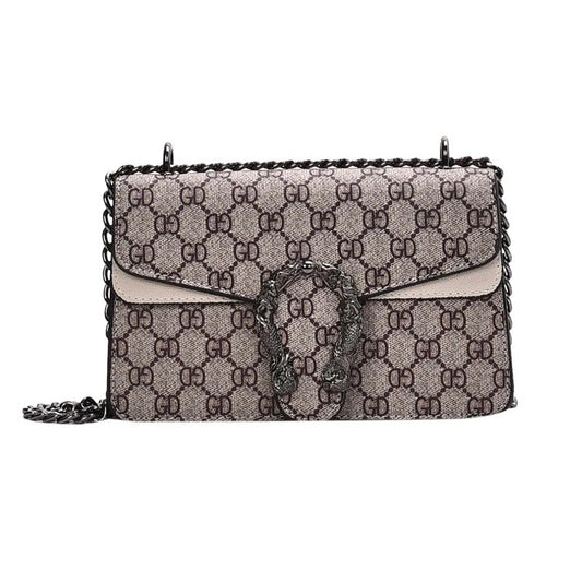 Women Stylish Retro Print Shoulder Crossbody Bag Fashionable Chain Underarm Purse Medium Hardness Polyester Lining