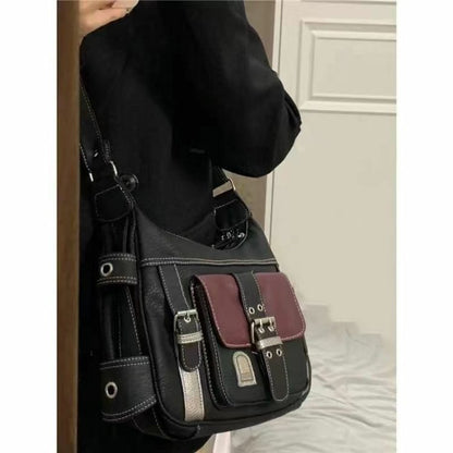 Y2K Vintage Crossbody Bag Women's Tote High Quality PU Leather Shoulder Bag Hip Hop Messenger Bag Female Large Handbag Commuter