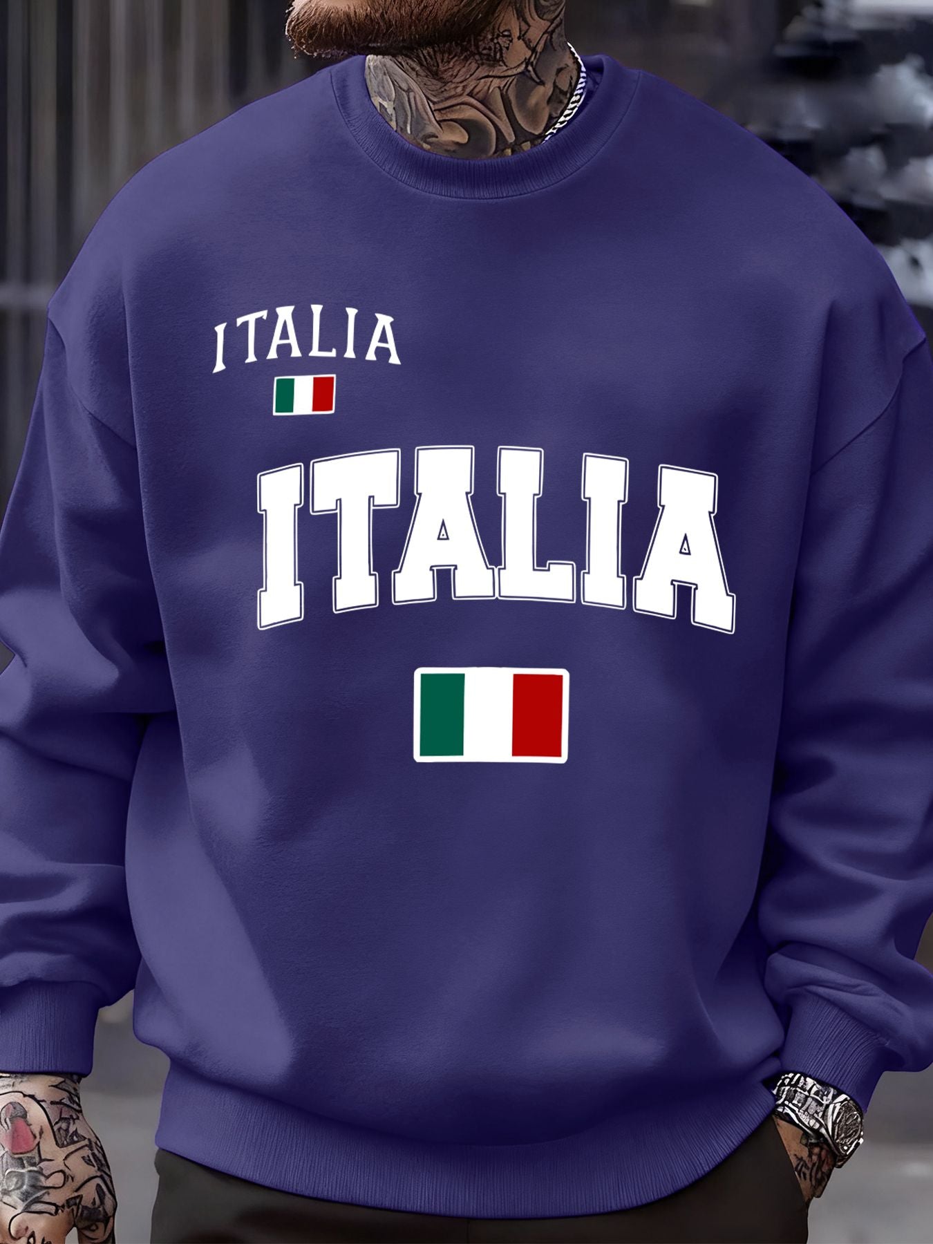 Italia Italian Flag Print Autumn Men Sportswear Fleece Sweatshirt Street Casual Pullovers Oversized Clothes Unisex Fashion Tops