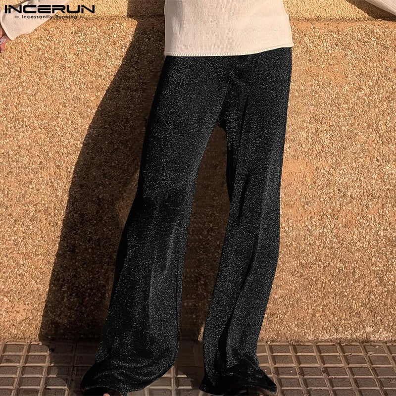 Shiny Men Casual Trousers 2024 Men Fashion Long Pnats INCERUN Elastic Waist See Through Wide Leg Bottoms Trousers Men