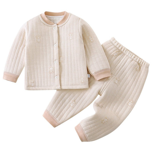 Baby Thermal Pajama Set 3-Layer Cotton Warm Winter Sleepwear Thickened Comfortable Unisex Kids Underwear Boys Girls