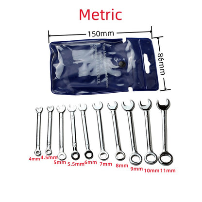 Conjunto de 10 Chaves Mini-inglesas Ferramenta Manual Chaveiro Chave à Prova de Explosão de Bolso Tipo Britânico/Métrico