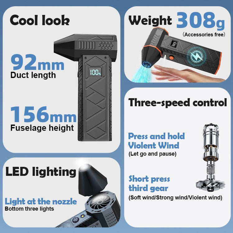 Portable 280000PRM High-speed Turbo Fan Violent with Workinglights 10000mAh Rechargeable Electric Air Duste Home Violent Blower