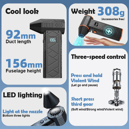 Portable 280000PRM High-speed Turbo Fan Violent with Workinglights 10000mAh Rechargeable Electric Air Duste Home Violent Blower