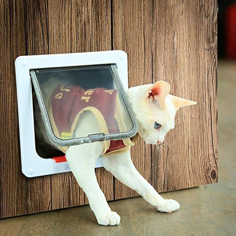 Porta de Passagem para Cães e Gatos com Fechadura de Segurança de 4 Vias, Porta de Passagem para Cães, Gatos, Gatinhos, Plástico ABS, Kit de Porta Pequena para Animais de Estimação, Portas de Passagem para Cães e Gatos