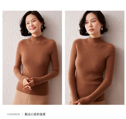 New women's sweater 100% pure cashmere high neck knitted pullover Korean version slim fit hot selling fashionable sweater