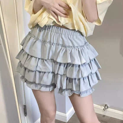 Gidyq High Waist Women Mini Skirts Summer Korean Fashion Ruffle Ball Gowns Skirts Casual Female All Match Cute A Lien Skirt New