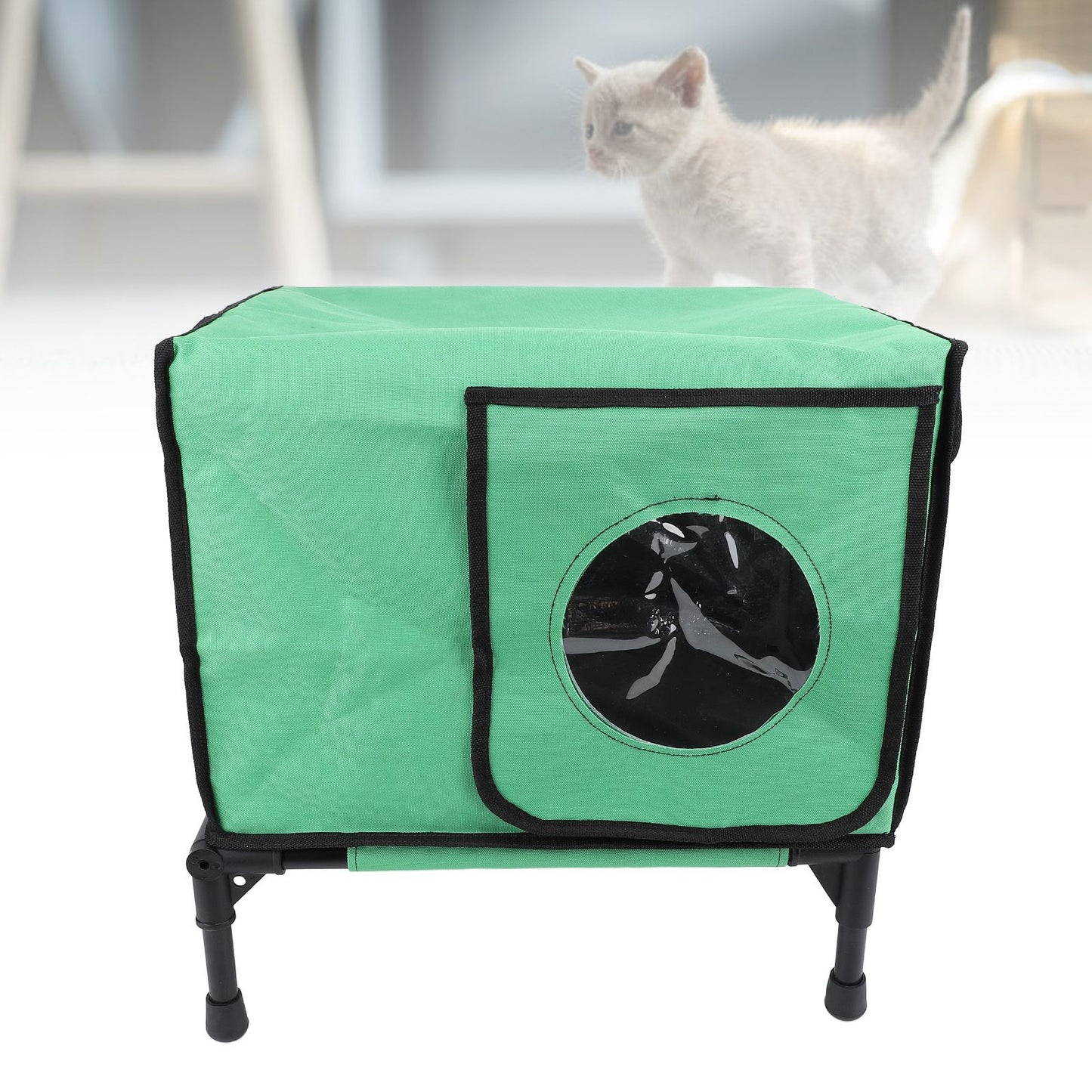 Casinha de Gato Aquecida Elevada e Isolada à Prova de Intempéries para Gatos e Cães Pequenos ao Ar Livre
