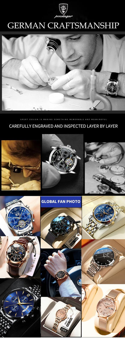 POEDAGAR Luxo Alta Qualidade Relógio de Pulso Masculino Cronógrafo Aço Inoxidável Quartzo Relógios Masculinos Impermeável Luminoso Relógio Masculino Reloj