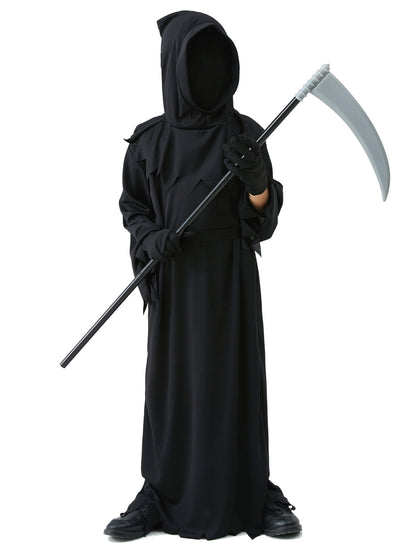 Halloween Grim Reaper Horror Costume Black Hooded Spooky Ghost Robe Dress Up Costume Adult Cosplay Mask Scythe Prop Party