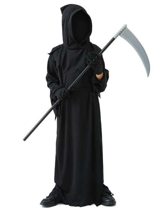 Halloween Grim Reaper Horror Costume Black Hooded Spooky Ghost Robe Dress Up Costume Adult Cosplay Mask Scythe Prop Party