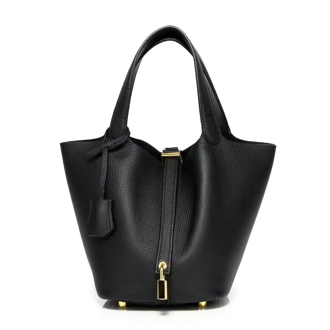 New Leather Luxury Handbag, High-end Soft Leather Bucket Bag, Cowhide Portable Gift Bag, Commuting Versatile Women's Bag
