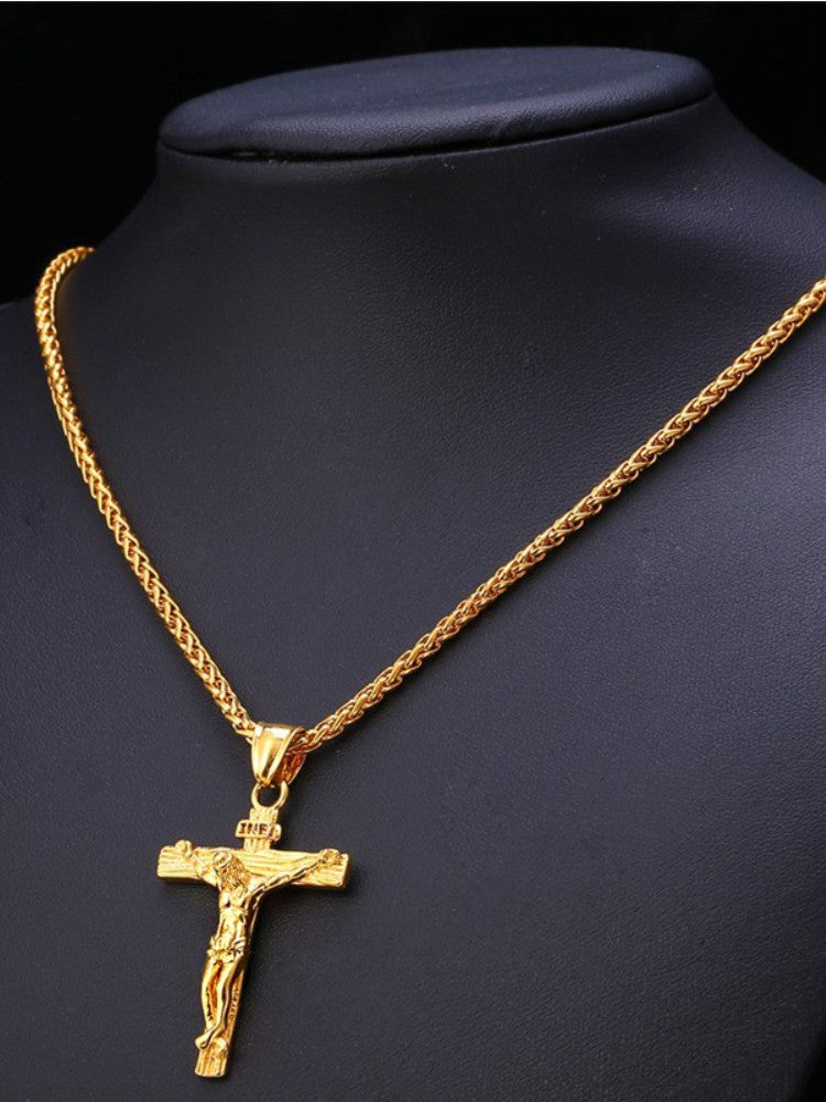 Novo Colar Religioso de Cruz de Jesus para Homens, Moda, Cor Dourada, Pingente de Cruz com Corrente, Joias de Presente para Homens e Mulheres