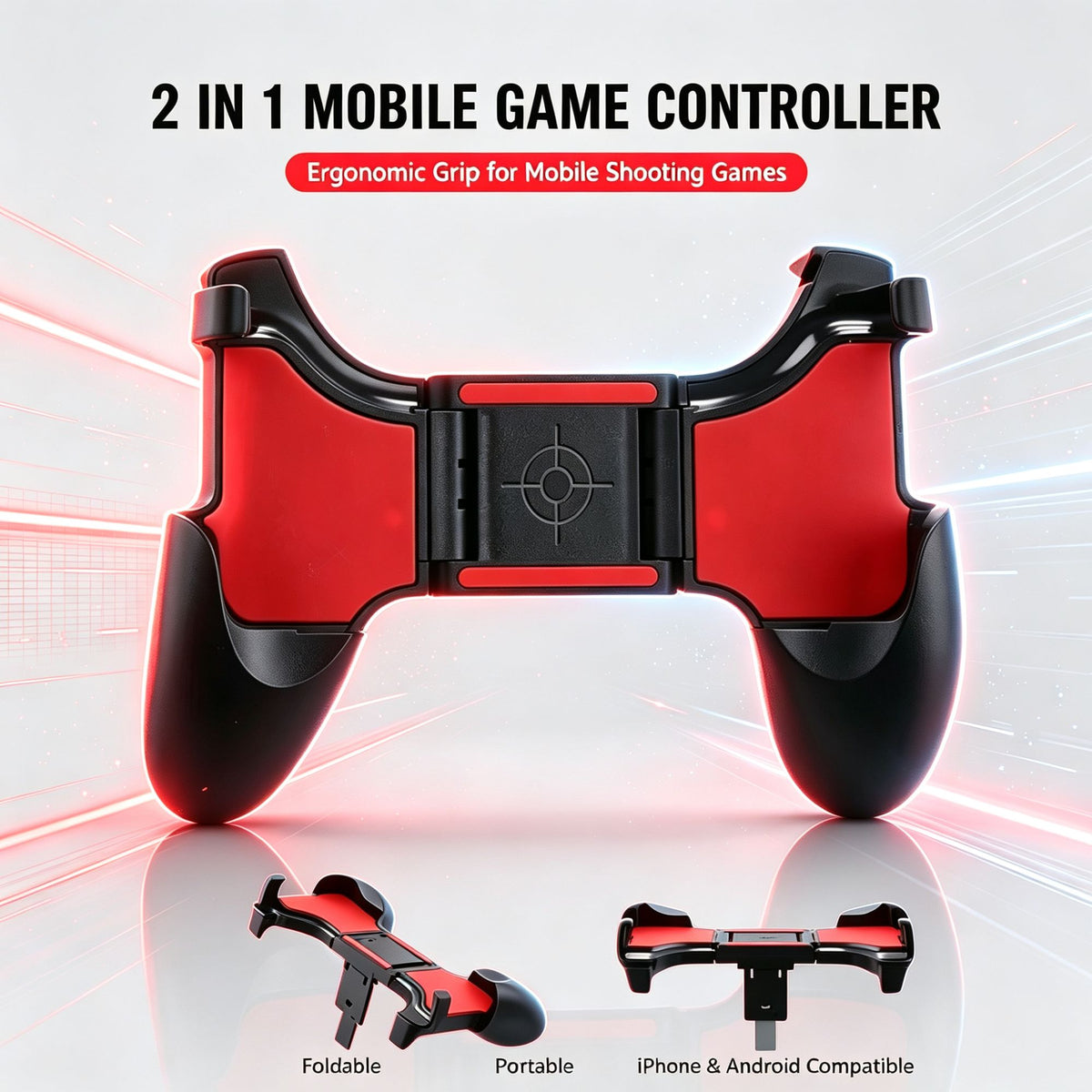 Portable 2 in 1 Mobile Game Controller PUBG Gaming Joystick Shooter Trigger Buttons Smartphone Gamepad for iPhone Android