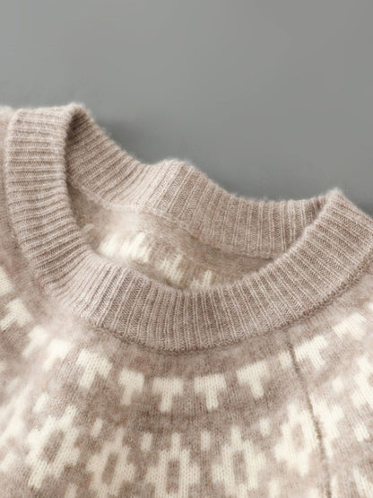 Men's 100% Merino Wool Pullover Sweater O-neck Fair Isle Jacquard Loose Casual Knitwear Long Sleeve Cashmere Tops Autumn Winter