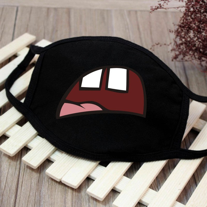 1PCS Black Mouth Mask Big Size Stop Air Pollution Home Cartoon Lovely Cotton Funny Teeth Masks Keep Warm Mouth Muffle Respirator