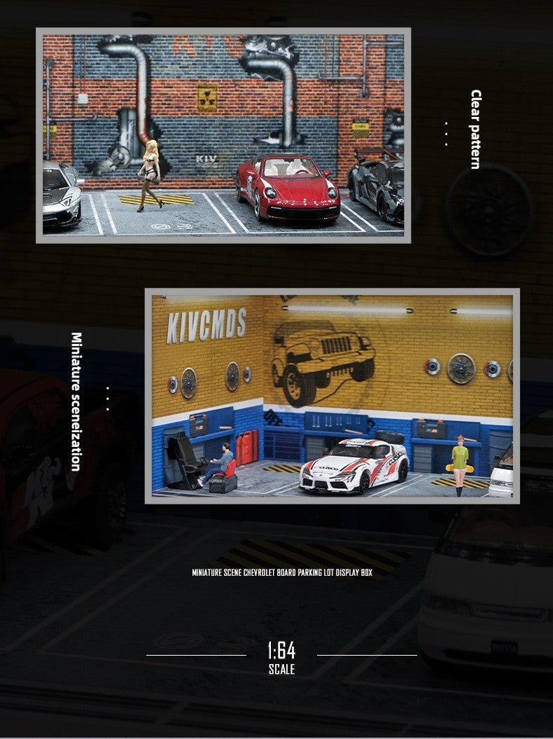 Estacionamento Simulado 1:64 com Luzes Cena em Miniatura Garagem de Brinquedo para Meninos Suporte de Exibição de Carros Coleção Infantil