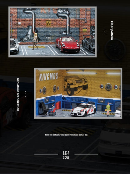 Estacionamento Simulado 1:64 com Luzes Cena em Miniatura Garagem de Brinquedo para Meninos Suporte de Exibição de Carros Coleção Infantil